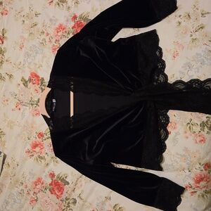 Black lace and velvet tie-up shirt